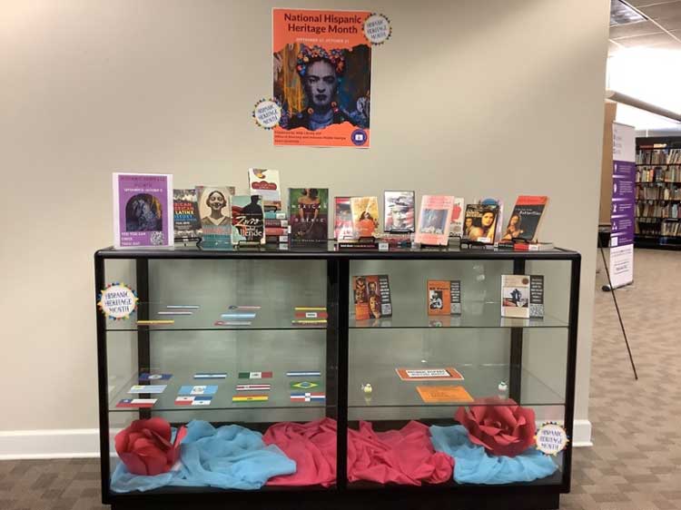 Macon Campus library display for Hispanic American Heritage Month. 